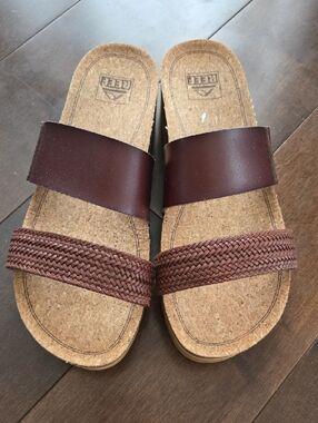 Reef Tan and Brown Striped Platform Sandals